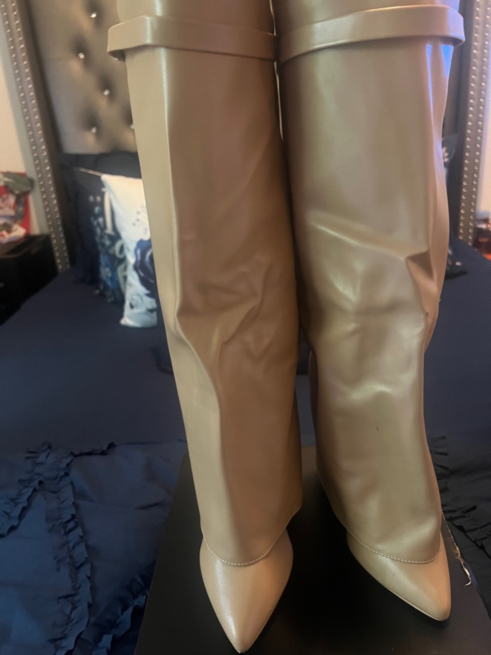 PrettyLittleThing Tall Pointed Knee-High Boots in Tan